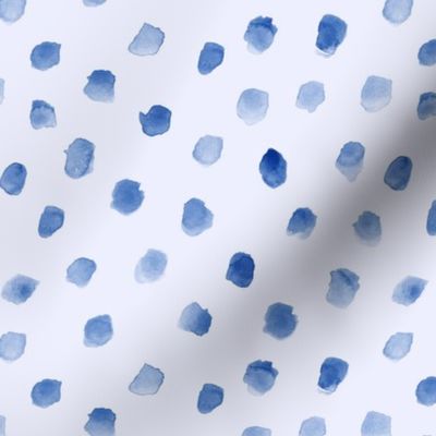 Denim blue whimsical dots on blue - watercolor confetti - polka dot modern paint brush strokes - watercolour spots a444-15