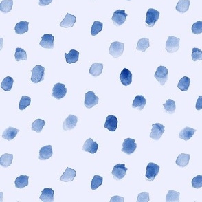 Denim blue whimsical dots on blue - watercolor confetti - polka dot modern paint brush strokes - watercolour spots a444-15