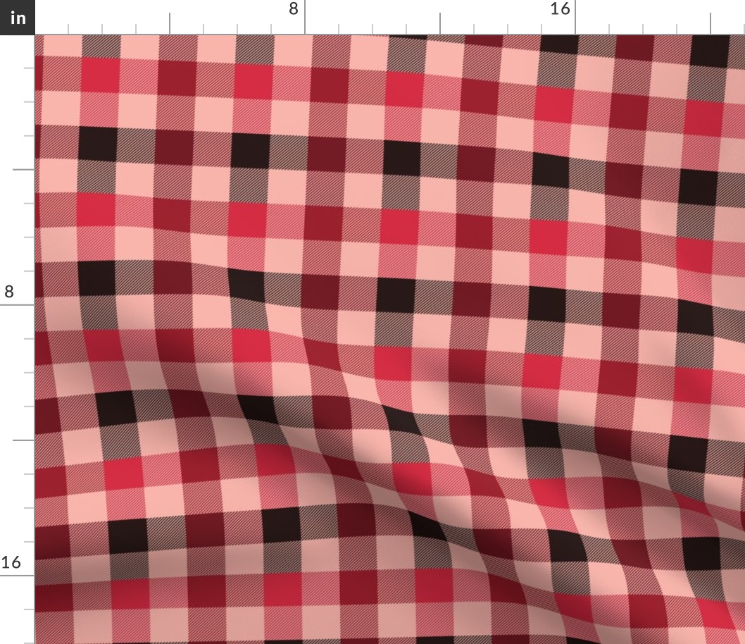 Winter colors on Pink/Salmon background Plaid Pattern - 1" 