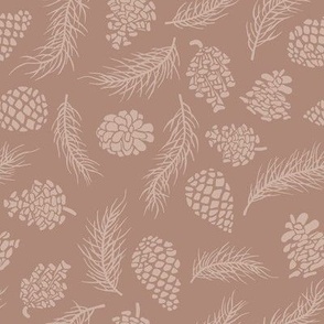 Pine cones and branches brown and beige winter design