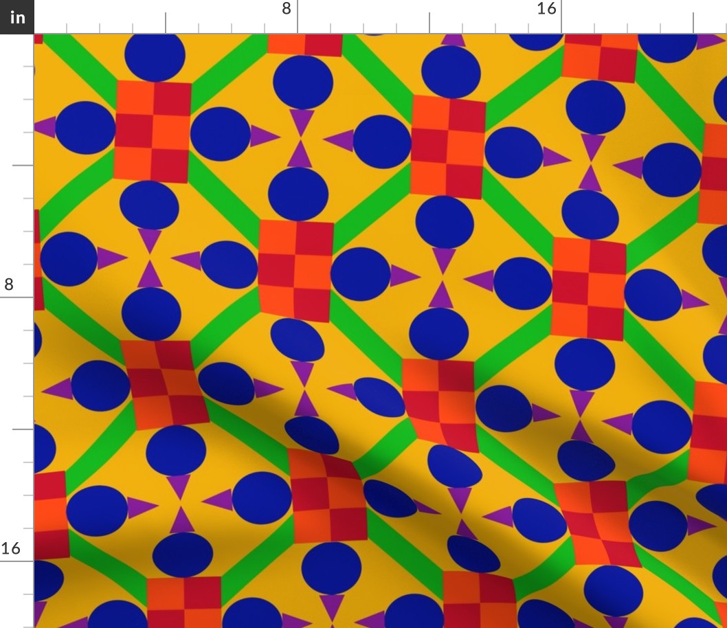 TRV10  - Topsy Turvy Geometric Grid in Bold Colors - 8 inch fabric repeat - 6 inch wallpaper repeat