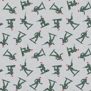 (small scale) holiday army men - Christmas green plastic army men with Santa hats - toy - grey - C21