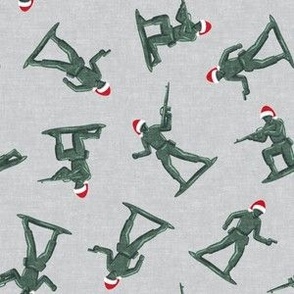 holiday army men - Christmas green plastic army men with Santa hats - toy - grey - C21