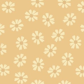 Cream Daisy Flowers on Tan - Regular Scale