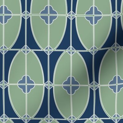 Painted Tiles Green Navy 