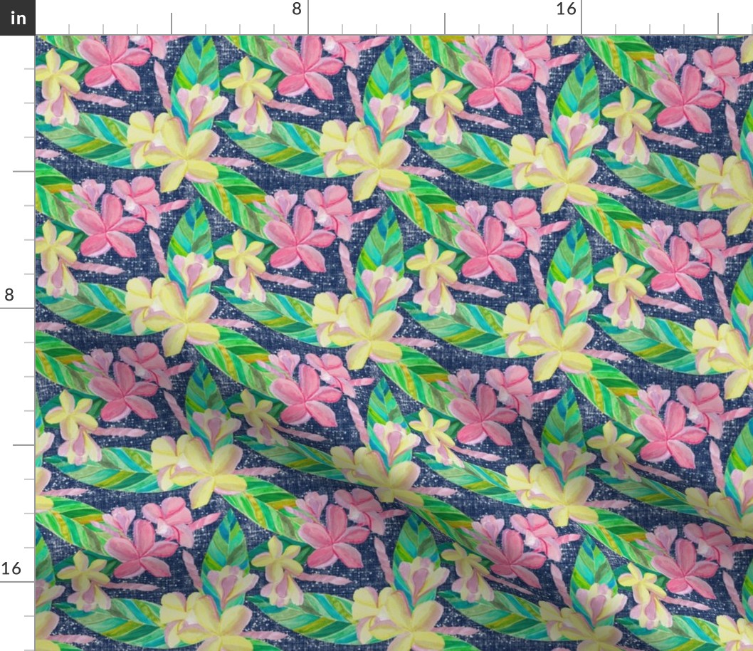 Plumeria Tropical Pattern on Dark Blue