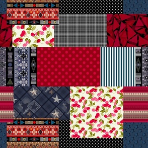 Red and blue rustic patchwork