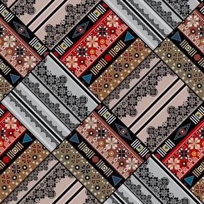 Patchwork red brown and gray geometric pattern