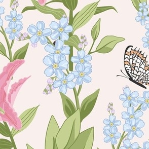 Pink Lily Butterfly Forget Me Nots