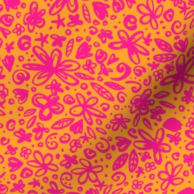 Doodle Floral (Hot pink and orange)