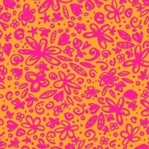 Doodle Floral (Hot pink and orange)