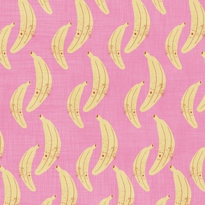 bananas on linen pink background