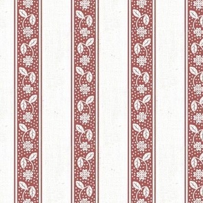 Vintage Country Floral Stripes - Red Linen