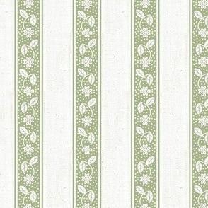 Vintage Country Floral Stripes - Green Linen