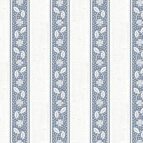 Vintage Country Floral Stripes - Blue Linen