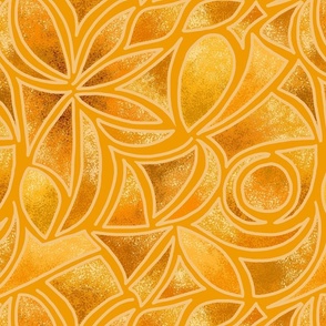 Retro fragments pattern from shades of yellow. The fragments form an abstract floral pattern. Large Scale