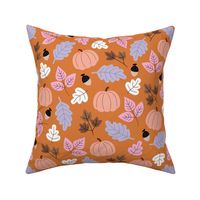 The modern fall pumpkin garden leaves and petals autumn forest orange pink peach lilac LARGE