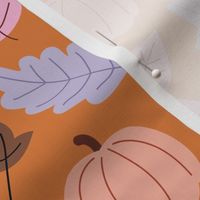 The modern fall pumpkin garden leaves and petals autumn forest orange pink peach lilac LARGE