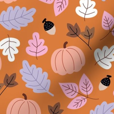 The modern fall pumpkin garden leaves and petals autumn forest orange pink peach lilac LARGE