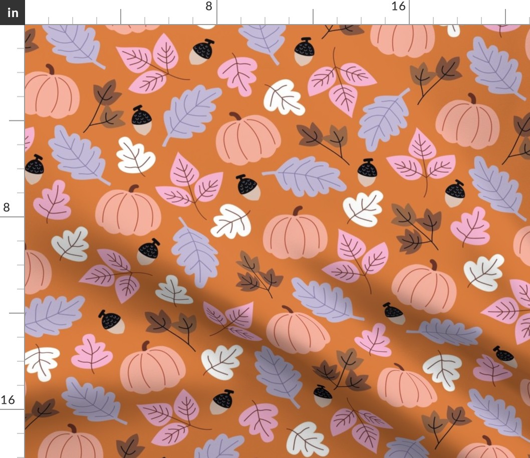 The modern fall pumpkin garden leaves and petals autumn forest orange pink peach lilac LARGE