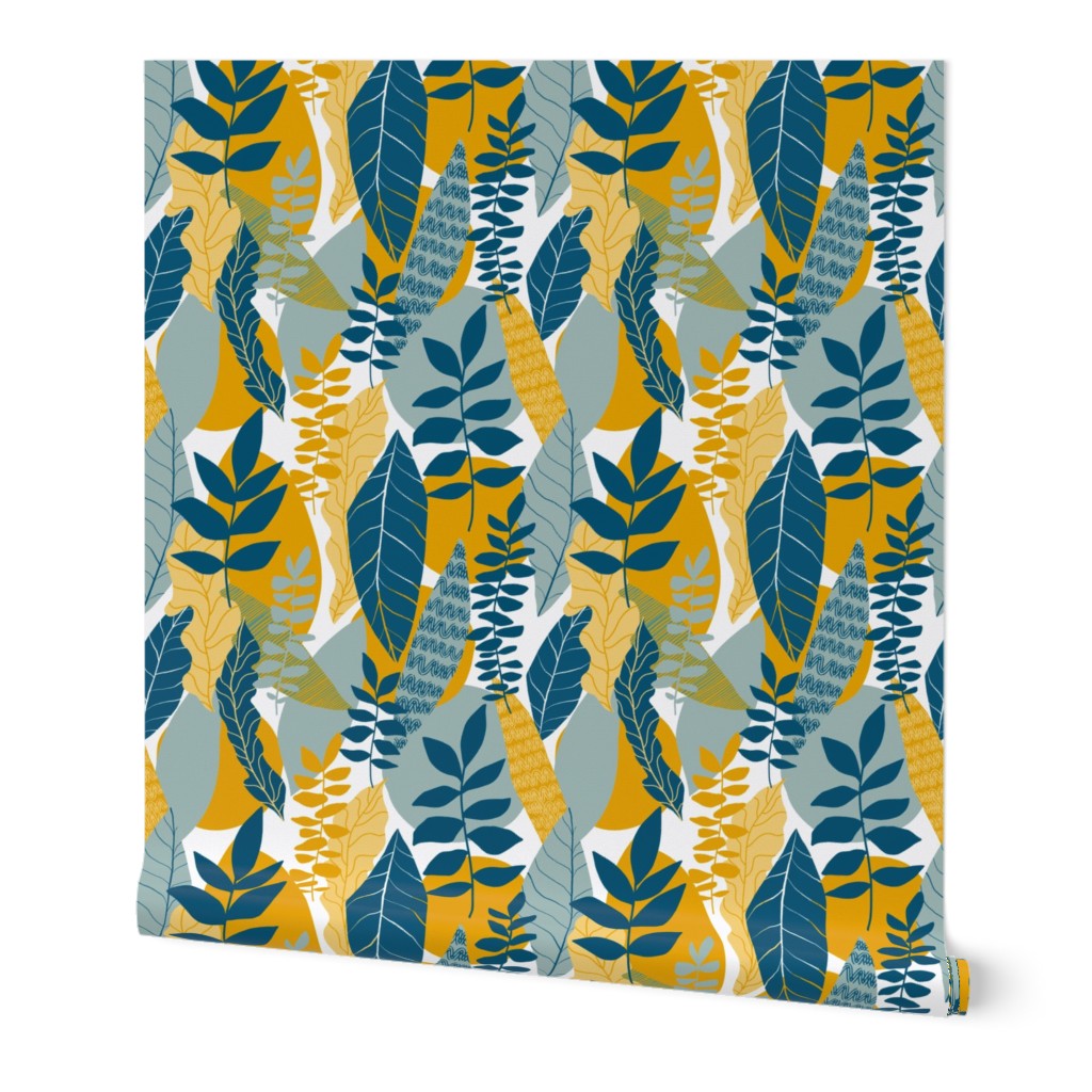 Abstract Botanical Pattern Teal Colourway 1