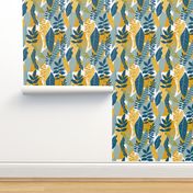 Abstract Botanical Pattern Teal Colourway 1