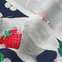 Rats Love Strawberries - dark blue, large