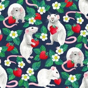 Rats Love Strawberries - dark blue, medium