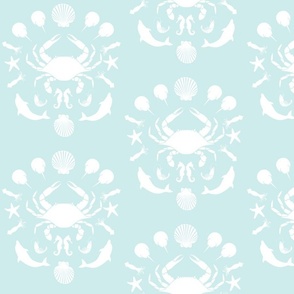 Robins Egg Blue Seafood Toile Inverse