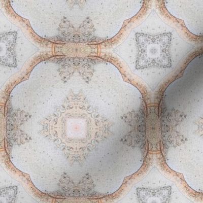 6" medieval quiet tile quatrefoil rosace coral ecru canvas PSMGE