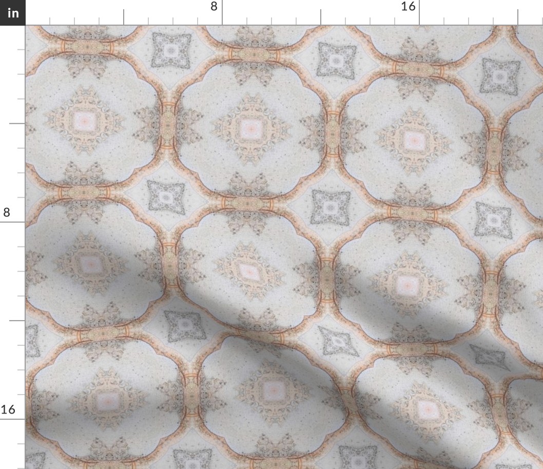 6" medieval quiet tile quatrefoil rosace coral ecru canvas PSMGE