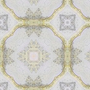 6" medieval quiet tile quatrefoil rosace yellow ecru canvas PSMGE