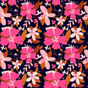 Pink and Peach Floral Pattern with Brown Leaves