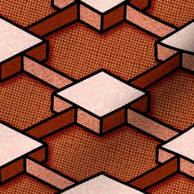 3D Argyle in red orange patterns