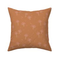 Palm tree minimalist open leaves and dots Hawaii paradise island vibes in white and pink on orange spice