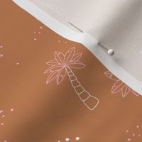 Palm tree minimalist open leaves and dots Hawaii paradise island vibes in white and pink on orange spice