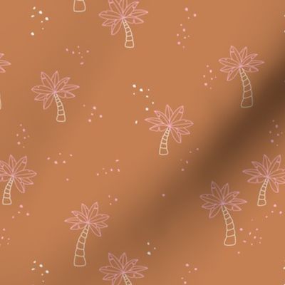 Palm tree minimalist open leaves and dots Hawaii paradise island vibes in white and pink on orange spice