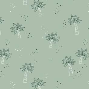 Palm tree minimalist open leaves and dots Hawaii paradise island vibes in white and forest green on minty sage