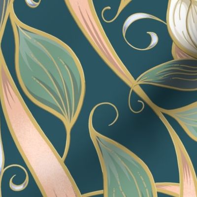 Art Nouveau Serene Blossom | Teal Green #2B5561