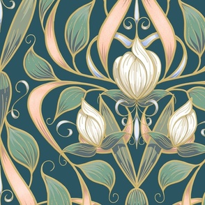 Art Nouveau Serene Blossom | Teal Green #2B5561