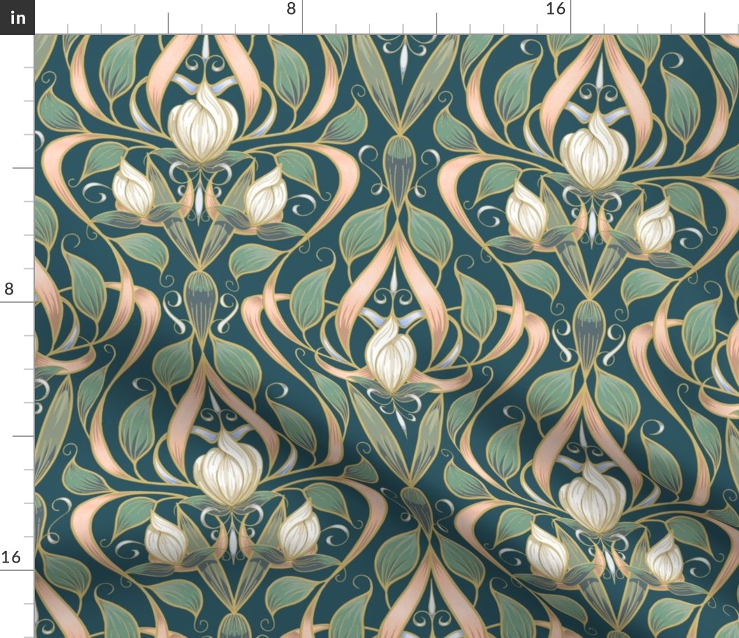 Art Nouveau Serene Blossom | Small | Teal Green #2B5561