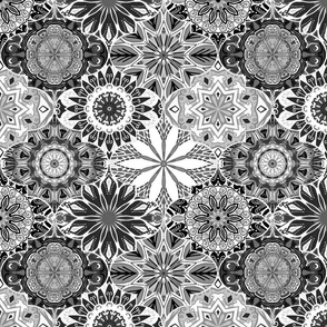 Moroccan Mandala Dream, black and white, 12 inch