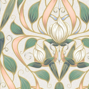 Art Nouveau Serene Blossom | Leaves on Soft Natural