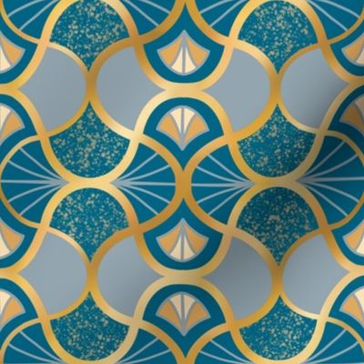 Large Urban Neutral Moroccan Arabesque, Gold on Teal