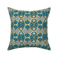 Large Urban Neutral Moroccan Arabesque, Gold on Teal