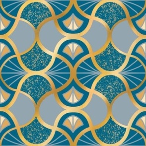 Large Urban Neutral Moroccan Arabesque, Gold on Teal