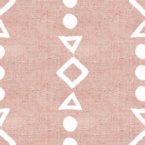 Large Scale Tribal Aztec Shapes Pale Terracotta Light Dusty Coral Boho Hippie Neutral Natural for Soft Palette Bedroom or Baby Nursery Rustic Burlap Texture