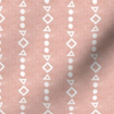 Small Scale Tribal Aztec Shapes Pale Terracotta Light Dusty Coral Boho Hippie Neutral Natural for Soft Palette Bedroom or Baby Nursery Rustic Burlap Texture