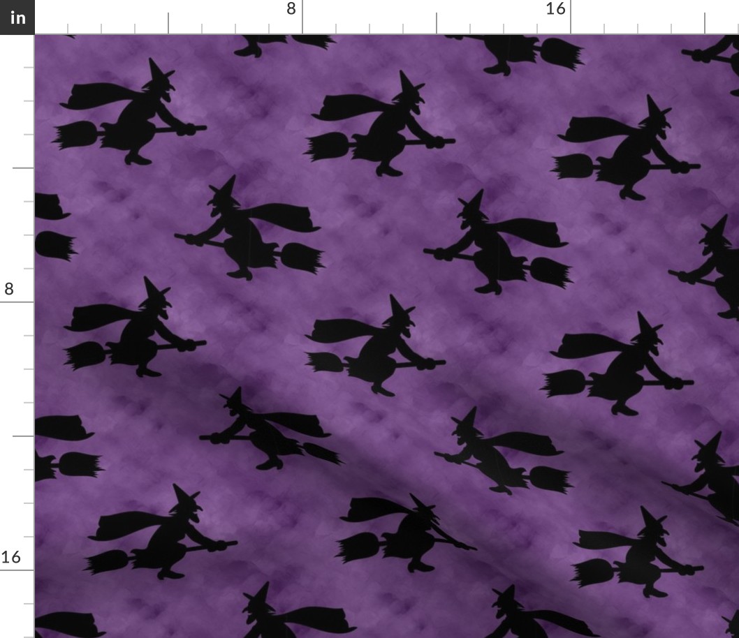 Large Scale Wicked Flying Witches Black Silhouettes on Spooky Dark Purple