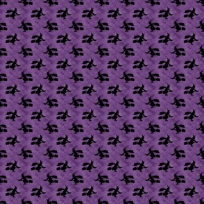 Small Scale Wicked Flying Witches Black Silhouettes on Spooky Dark Purple